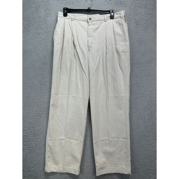 VINTAGE Lands End Khakis Pants Mens 37 Light Tan Straight Pleated USA Made NEW